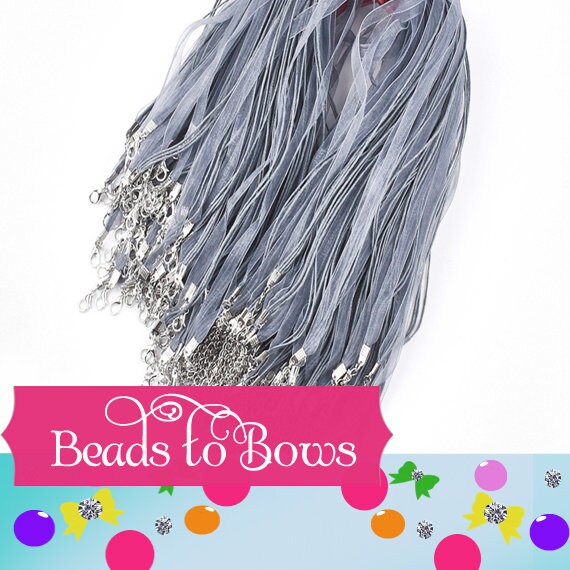 5 Ct 1.99 Grey 17 in. Grey Organza Ribbon and Cord Necklaces, Bottlecap Supply, Pendant Necklace, Jewelry Supply, Organza Necklace