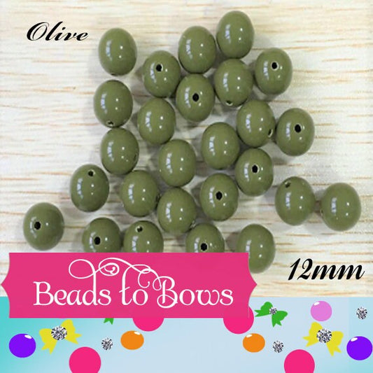 50 Olive 12mm Bubblegum Beads, Chunky Bubblegum Beads, Chunky Necklace Supply Bead, Gumball Beads, Bubblegum Beads, DIY Bead Supply
