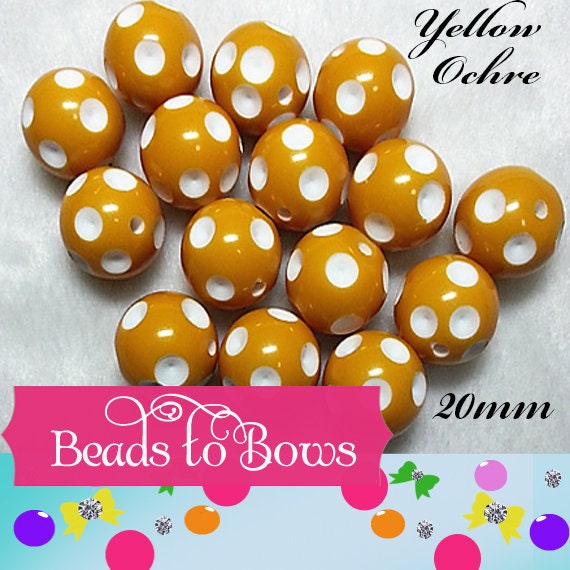 20mm Yellow Ochre Polka Dot Beads, Bubblegum Beads, Chunky Gumball Beads, Chunky Bubblegum Beads, Chunky Necklace Supply Bead, Acrylic Bead