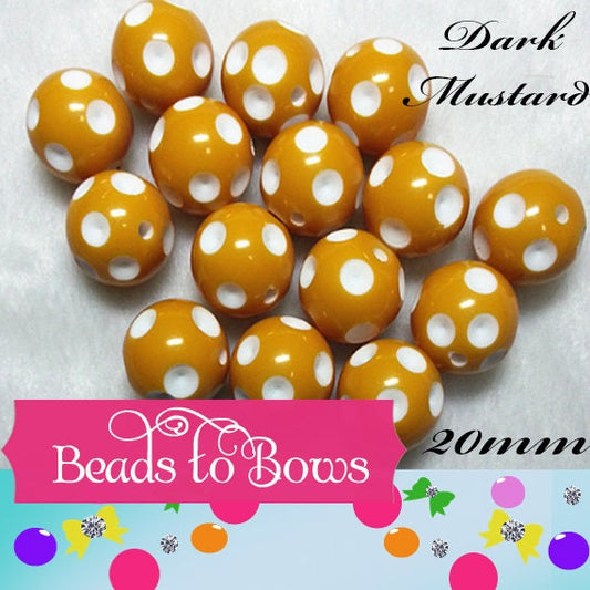 20mm Yellow Ochre Polka Dot Beads, Bubblegum Beads, Chunky Gumball Beads, Chunky Bubblegum Beads, Chunky Necklace Supply Bead, Acrylic Bead