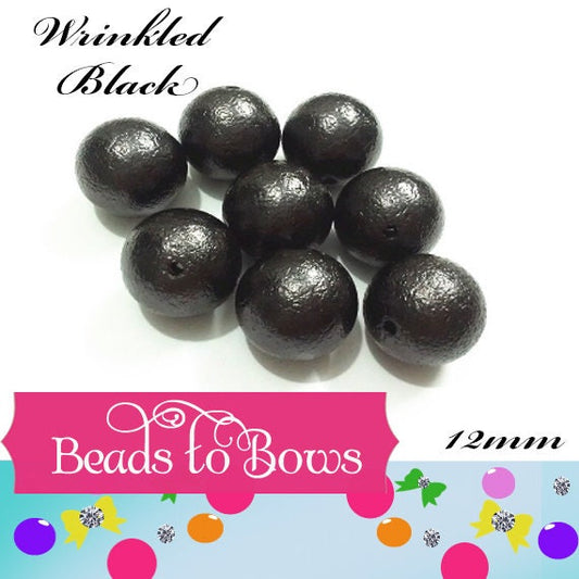 New 12mm Wrinkled Black Pearls, Bubblegum Pearl Beads, Gumball Beads, Pearl Beads, Acrylic Beads, Beading Supply, Jewelry Supply