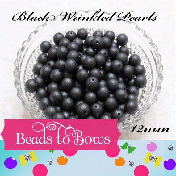 New 12mm Wrinkled Black Pearls, Bubblegum Pearl Beads, Gumball Beads, Pearl Beads, Acrylic Beads, Beading Supply, Jewelry Supply