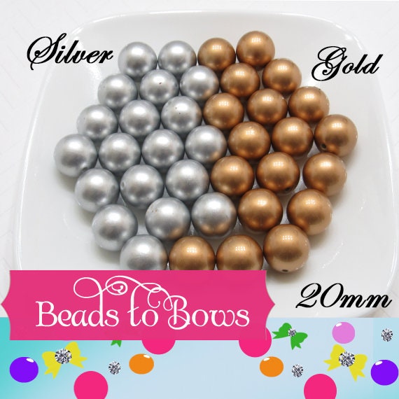 20mm Matte Gold or Silver Bubblegum Beads, Gumball Beads, Chunky Beads, Bubblegum Beading Supply, Jewelry Supply