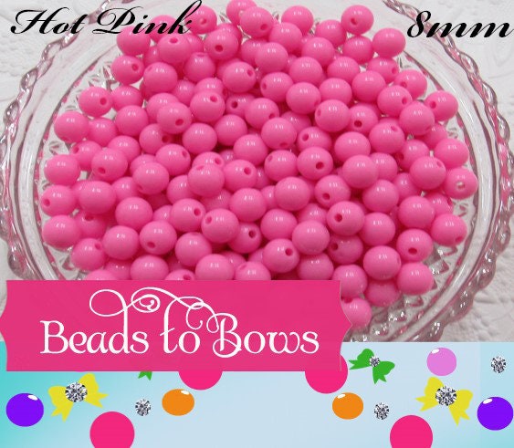 Hot Pink 8mm Bubblegum Beads, Chunky Gumball Beads, Round Solid Acrylic Beads, Chunky Bubblegum Beads, Chunky Necklace Supply Beads,
