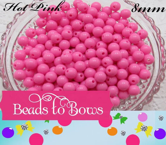 Hot Pink 8mm Bubblegum Beads, Chunky Gumball Beads, Round Solid Acrylic Beads, Chunky Bubblegum Beads, Chunky Necklace Supply Beads,