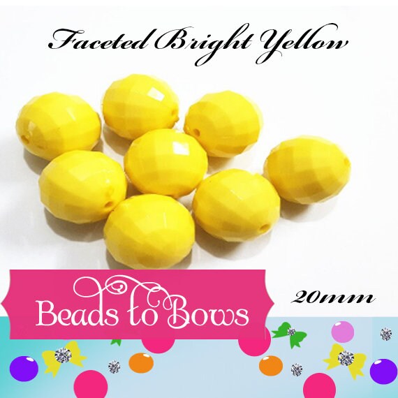 NEW 20mm Faceted Bright Yellow Disco Bubblegum Bead, Chunky Beads, Round Acrylic Beads, Chunky Bead Supply, Bubblegum Necklace Supply Beads