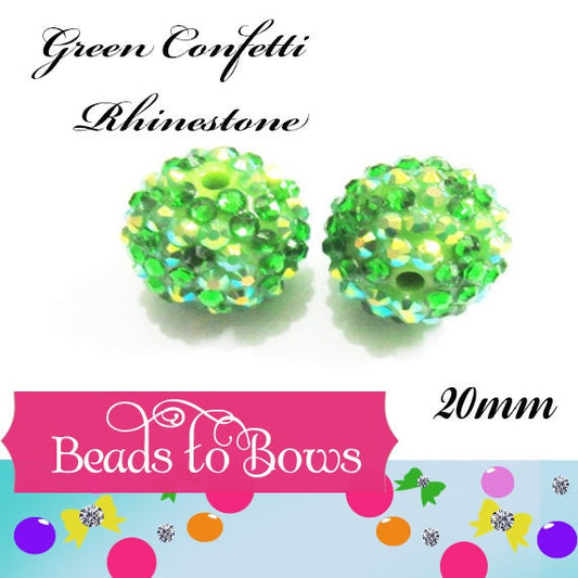New 20mm Green Confetti Rhinestone Bubblegum Beads, Chunky Bubblegum Rhinestone Bead, Chunky  Beads, Chunky Necklace Beads, Jewelry Supply