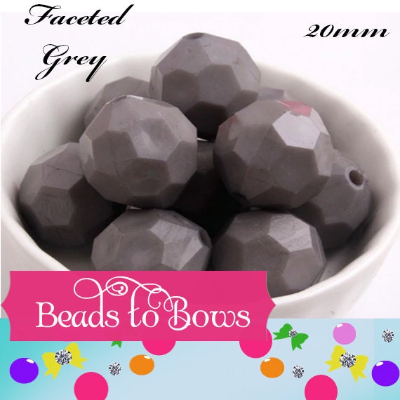 20mm Solid Grey Faceted Beads, 10ct. Bubblegum Beads, Gumball Beads, Acrylic Bead, Bubblegum Bead, Solid Round Bead Chunky Necklace Bead