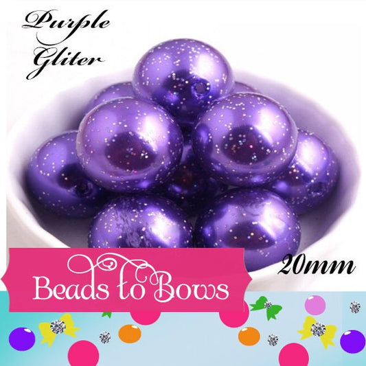 20mm Purple Glitter Pearls, Chunky Bubblegum Pearls, Glitter Beads, Chunky Beads, Faux Pearl Beads, Chunky Bead Supply, Glitter Pearls