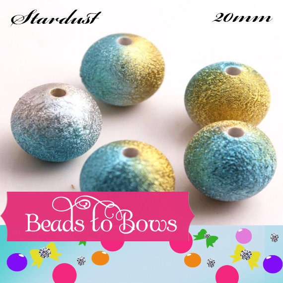 20mm Stardust Blue Silver Gold Bubblegum Beads, Ombre Stardust  Beads, Bubblegum Bead, Chunky Stardust Bead