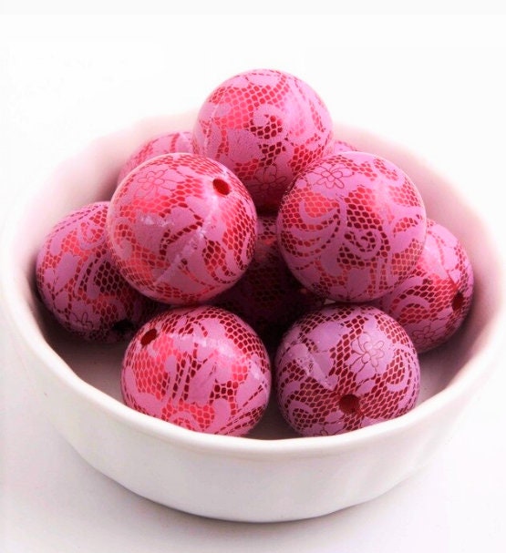 NEW 20mm Printed Red Pearls With White Lace Bubblegum Pearls, Chunky Gumball Beads, Bubblegum Bead, Chunky Printed Pearl Beads