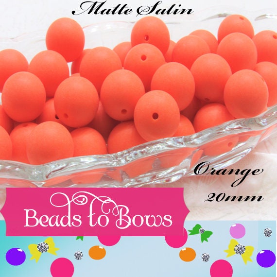 New 20mm Matte Satin Orange Bubblegum Beads, Gumball Beads, Round Beads, Bubblegum Satin Finish, Jewelry Supply