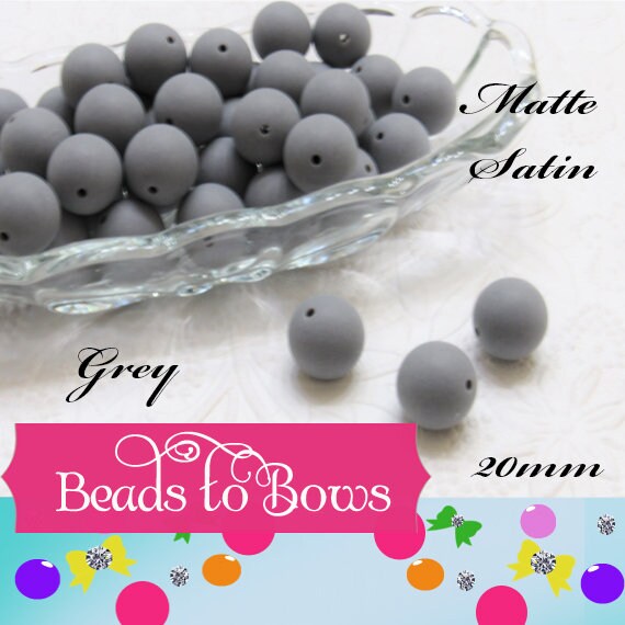 New 20mm Matte Satin Grey Bubblegum Beads, Gumball Beads, Round Beads, Bubblegum Satin Finish, Beading Supply, Dull Finish