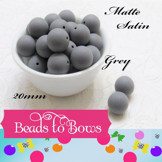 New 20mm Matte Satin Grey Bubblegum Beads, Gumball Beads, Round Beads, Bubblegum Satin Finish, Beading Supply, Dull Finish