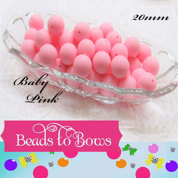 New 20mm Matte Satin Baby Pink Bubblegum Beads, Gumball Beads, Round Beads, Bubblegum Beads, Beading Supply, Jewelry Supply
