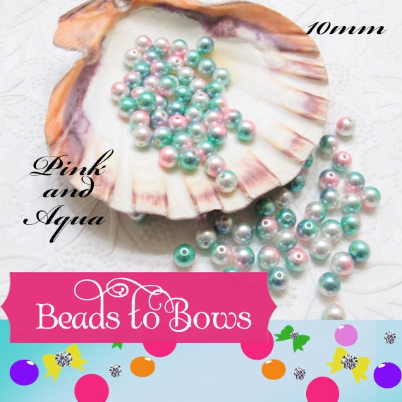 10mm or 12mm Mermaid Bubblegum Pearls, Ombre Acrylic Pearls, Pink and Aqua Pearls, Magic Bubblegum Necklace Supply Bead, Jewelry Supply