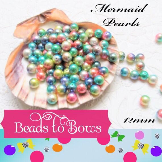 12mm Mermaid 50Ct Bubblegum Pearls, Multicolored Chunky Pearls, Ombre Pearls, Bubblegum Necklace Supply Bead, Jewelry Supply,  Supply