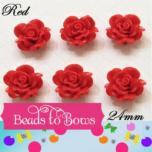 24mm Red Rose Beads, Bubblegum Rose Beads, Chunky Rose Necklace Beads, Resin Flower Beads, Red Flower Beads, Jewelry Supply