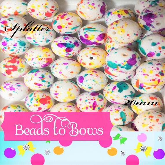 New 20mm Splatter Beads, Purple Yellow Teal, Bubblegum Beads, Splatter Beads, Bubblegum Necklace Beads,