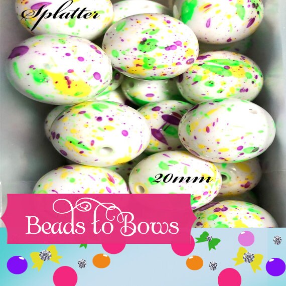 Neon 20mm Splatter Beads, Neon Lime Neon Purple Neon Yellow Bubblegum Beads, Splatter Beads, Bubblegum Necklace Beads,