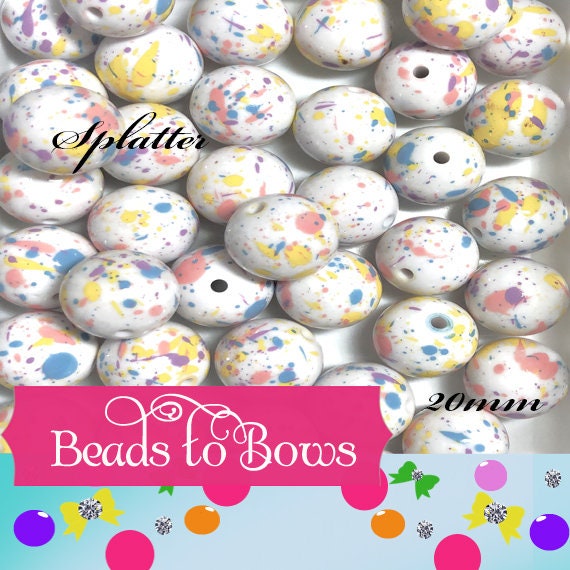 New 20mm Splatter Beads, Blue Pink Purple Yellow Bubblegum Beads, Splatter Beads, Bubblegum Necklace Beads,
