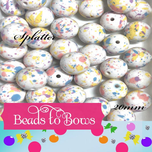New 20mm Splatter Beads, Blue Pink Purple Yellow Bubblegum Beads, Splatter Beads, Bubblegum Necklace Beads,