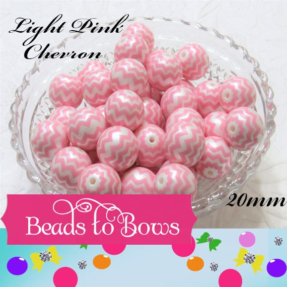 20mm Light Pink Chevron on Matte White Pearls,  Bubblegum Beads, Chunky Gumball Beads, Bubblegum Bead Supply, Chunky Printed Pearl Beads