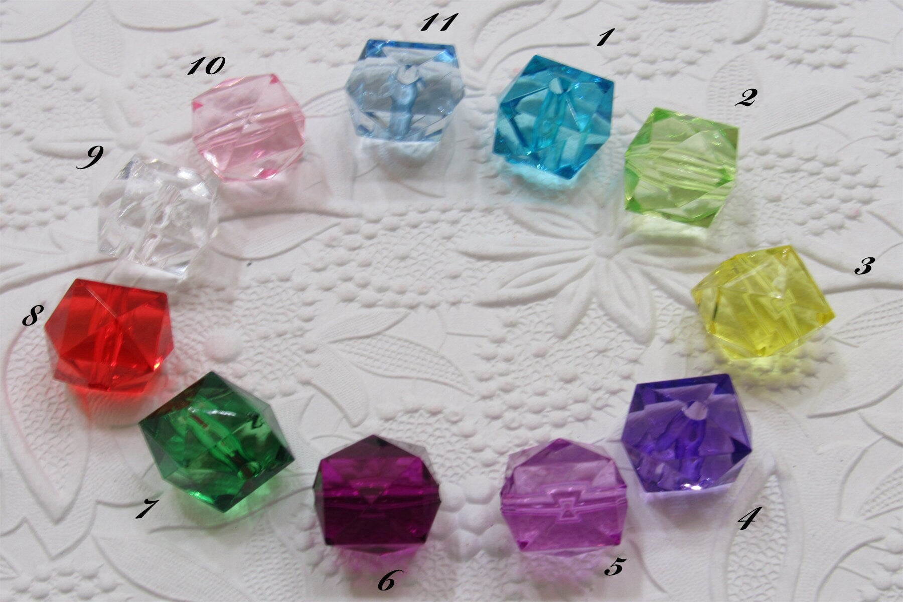 20mm Faceted Ice Cube Bubblegum Bead, Faceted Colorful Cubed Transparent Beads, You Choose Color