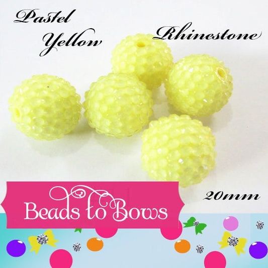 New 20mm Pastel Yellow Resin Rhinestone Bubblegum Bead, Acrylic Rhinestone Bead, Chunky Rhinestone Beads, Chunky Bead Supply,
