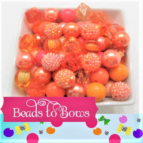 12 or 24Ct 20mm Bubblegum Assorted Oranges Beads, Beadable Pen Beads, Acrylic Beads, Bubblegum Beads, Round Bubblegum Bead