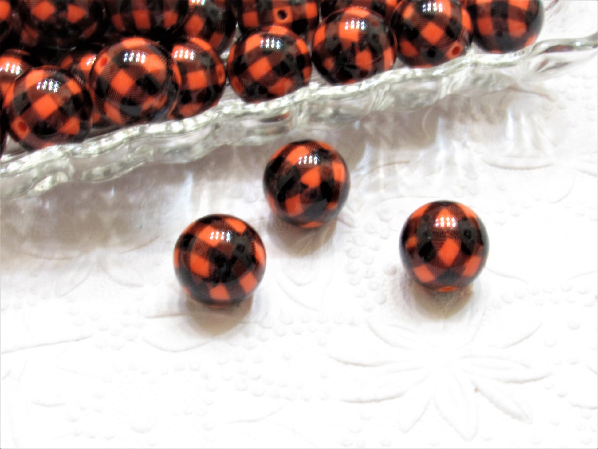 NEW 20mm Orange Buffalo Paid Bubblegum Beads, Chunky Beads, Bubblegum Print Beads, Chunky Necklace Supply Bead, Acrylic Bubblegum Bead,