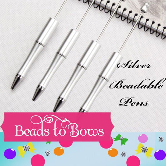 3 for 5.00 DIY Silver Bubblegum Beadable Pen, Beadable Pen Blanks,  Lightweight Pen, DIY Plastic Beadable Pens, Black Ink