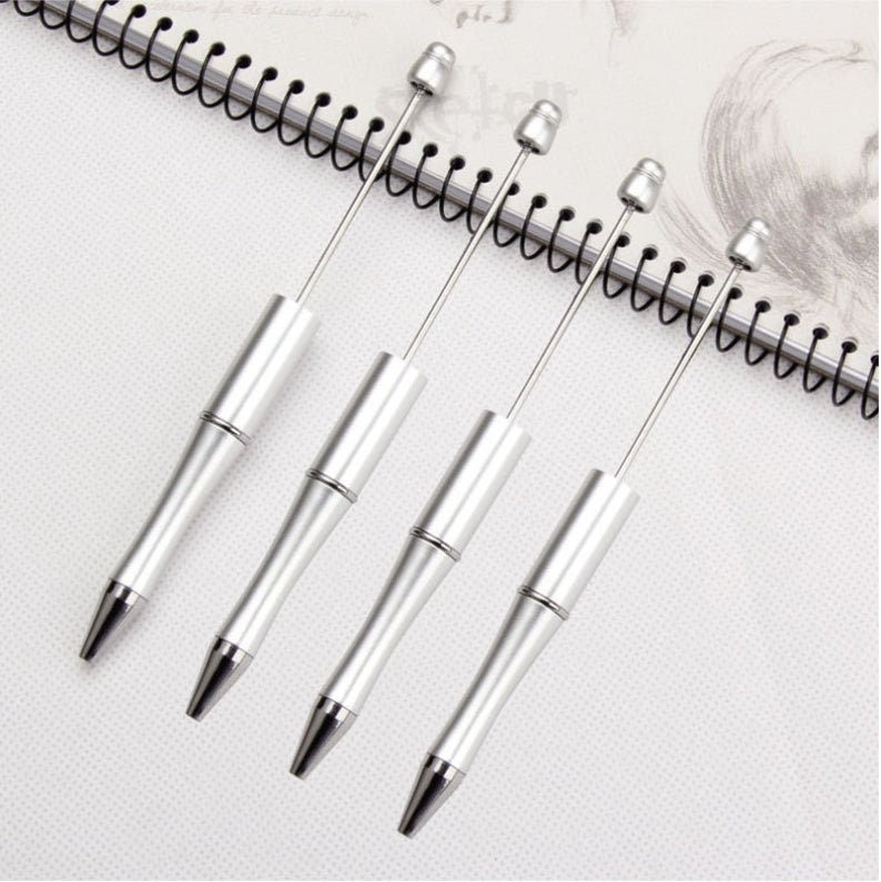 3 for 5.00 DIY Silver Bubblegum Beadable Pen, Beadable Pen Blanks,  Lightweight Pen, DIY Plastic Beadable Pens, Black Ink