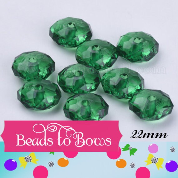 22mm Green Rondelle Beads, Bubblegum Faceted Beads, Crystal Look Chunky Bead, Gumball Beads, Bubbegum Necklace Supply Beads,