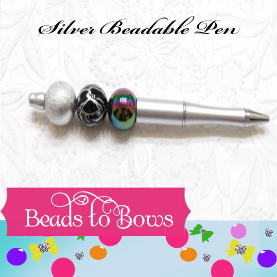 3 for 5.00 DIY Silver Bubblegum Beadable Pen, Beadable Pen Blanks,  Lightweight Pen, DIY Plastic Beadable Pens, Black Ink