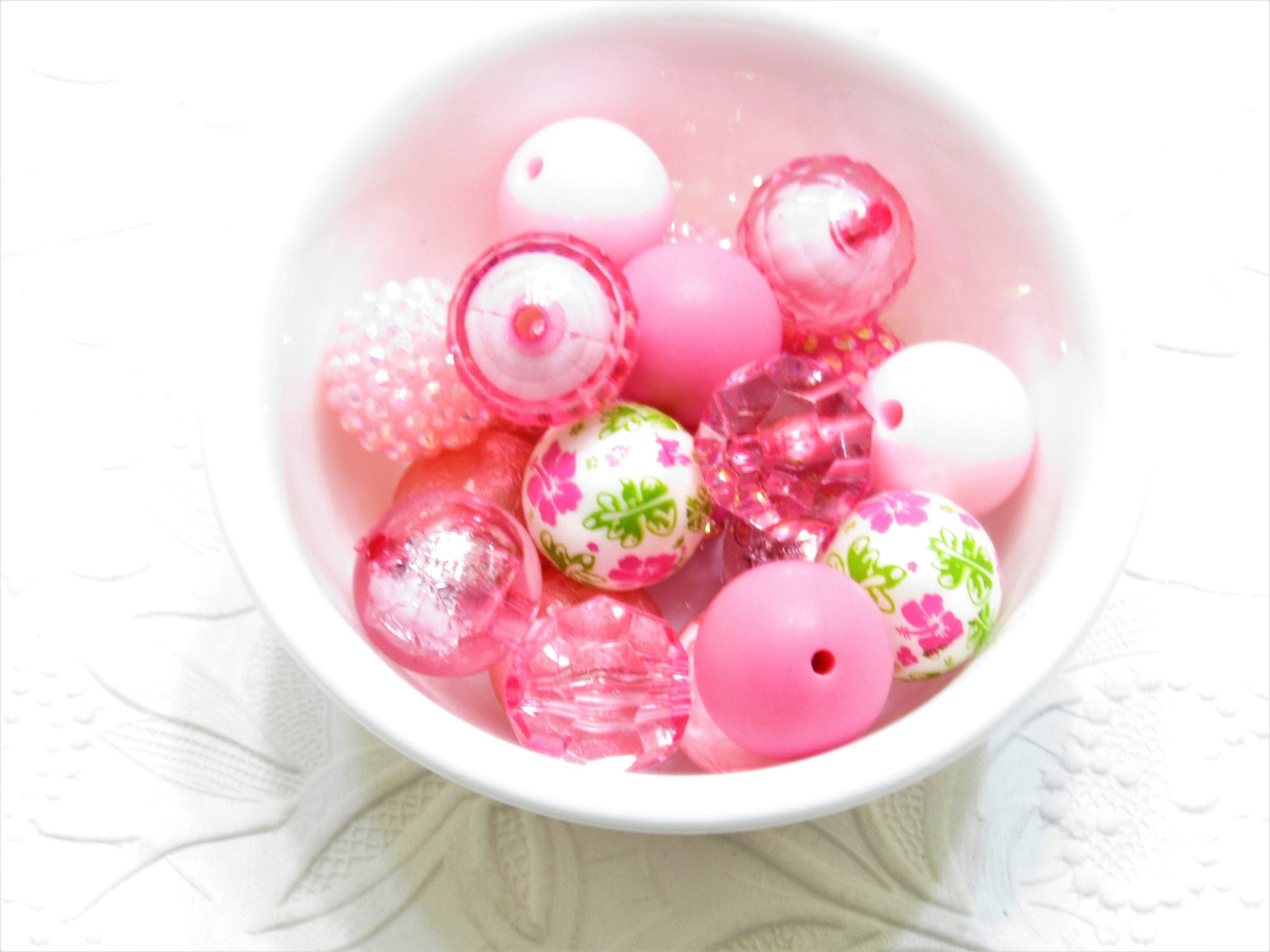 12 or 24Ct. 20mm In The Pink Mixed Beads, Beadable Pen Beads, Acrylic Beads, Bubblegum Beads, Round Bubblegum Bead