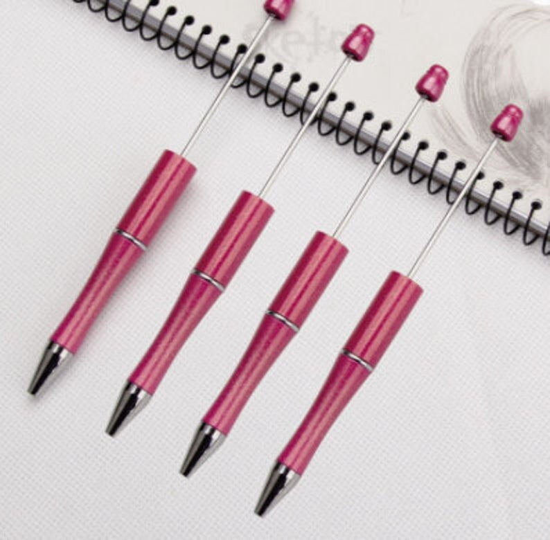 3 for 5.00 DIY Rose Pink Shimmer Bubblegum Beadable Pen, Beadable Pen, DIY Plastic Beadable Pens, Black Ink