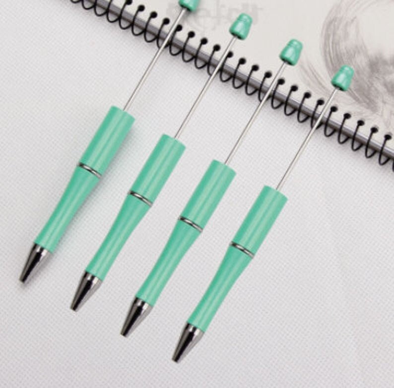 3 for 5.00 DIY Bubblegum Beadable Pen Blanks, Mint Shimmer Beadable Pen, DIY Plastic Beadable Pens, Black Ink