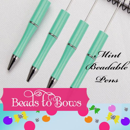 3 for 5.00 DIY Bubblegum Beadable Pen Blanks, Mint Shimmer Beadable Pen, DIY Plastic Beadable Pens, Black Ink