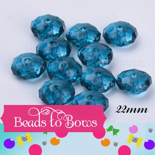 22mm Teal Rondelle Beads, B-Grade Bubblegum Faceted Beads, Crystal Look Chunky Bead, Gumball Beads, Bubbegum Necklace Supply Beads