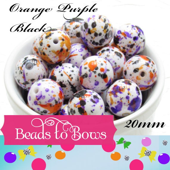 New 20mm Splatter Beads, Orange Purple Black Bubblegum Beads, Halloween Splatter Beads, Bubblegum Necklace Beads,