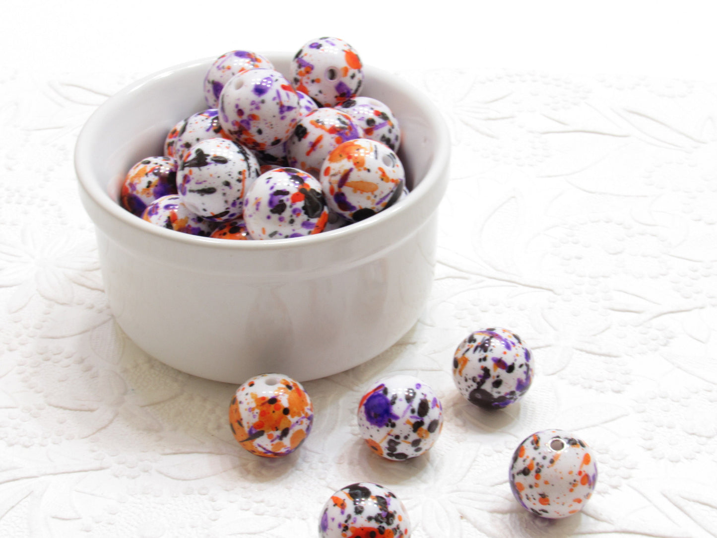 New 20mm Splatter Beads, Orange Purple Black Bubblegum Beads, Halloween Splatter Beads, Bubblegum Necklace Beads,