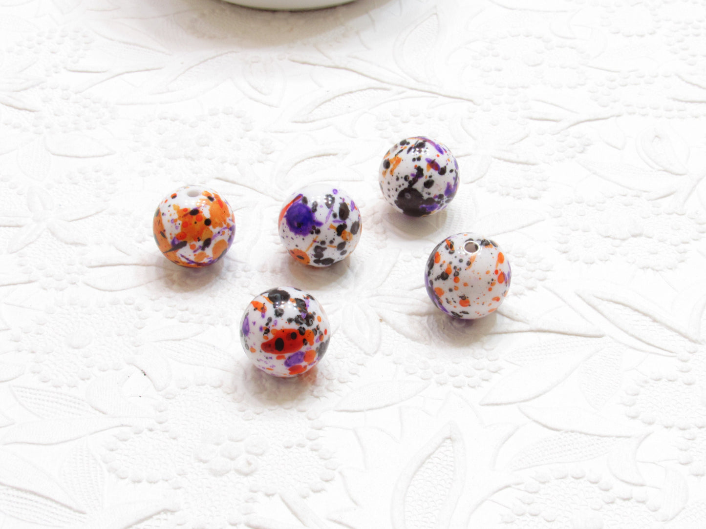 New 20mm Splatter Beads, Orange Purple Black Bubblegum Beads, Halloween Splatter Beads, Bubblegum Necklace Beads,