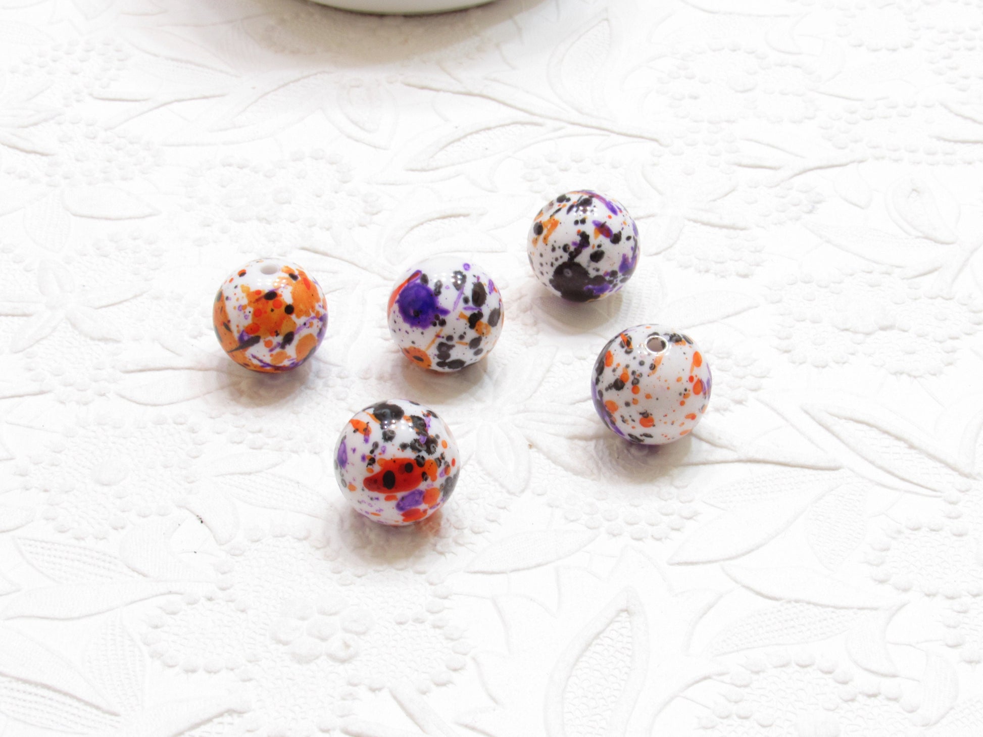 New 20mm Splatter Beads, Orange Purple Black Bubblegum Beads, Halloween Splatter Beads, Bubblegum Necklace Beads,