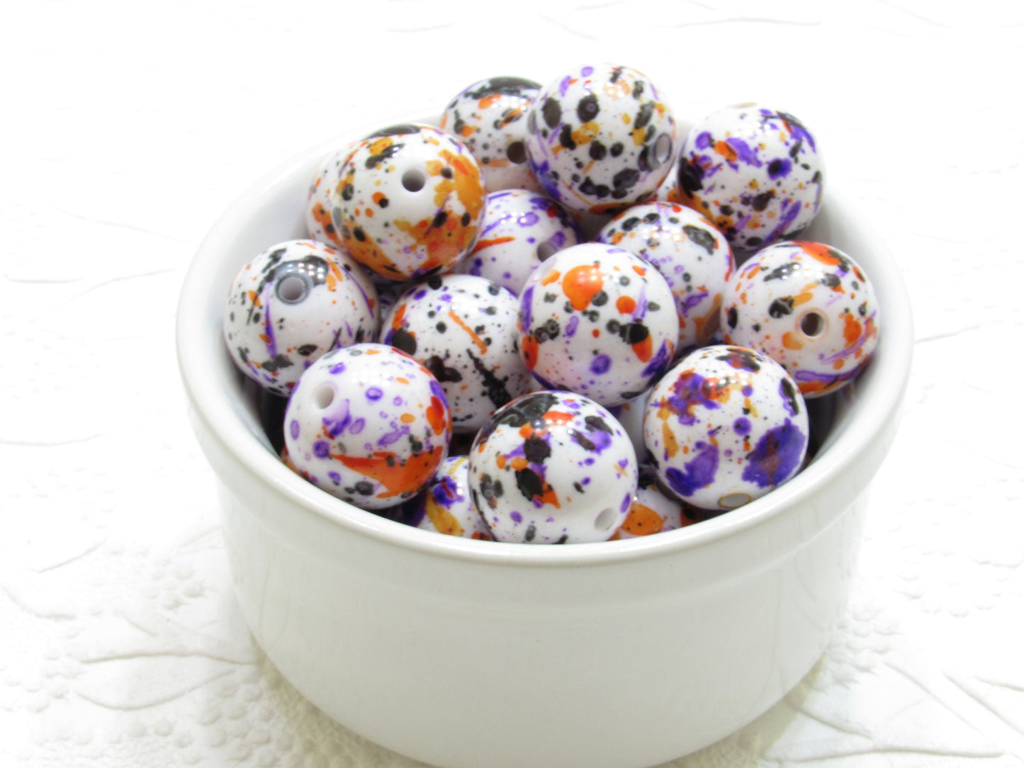 New 20mm Splatter Beads, Orange Purple Black Bubblegum Beads, Halloween Splatter Beads, Bubblegum Necklace Beads,