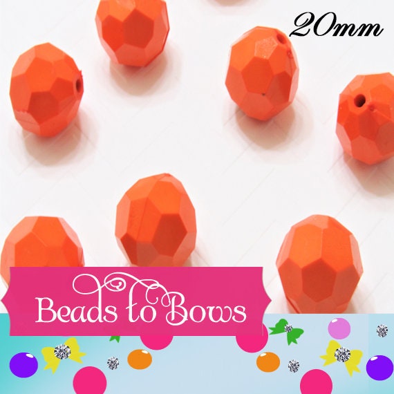 New 20mm Orange Faceted Beads, 10ct. Bubblegum Beads, Gumball Beads, Acrylic Bead, Bubblegum Bead, Solid Round Bead Chunky Necklace Bead