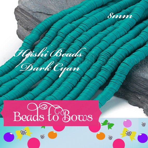 8mm Dark Cyan Heishi Bead Strands, Flat Round Polymer Clay Bead, Disc Heishi Beads, LIght Weight, Hawiian Earring Beads, Bracelets, Anklet