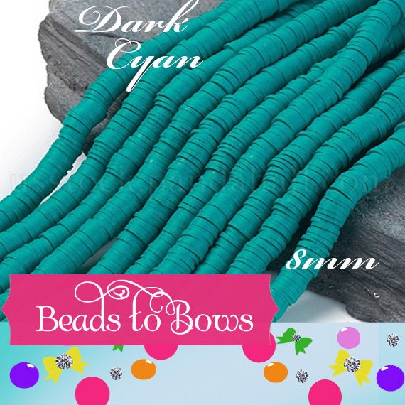 8mm Dark Cyan Heishi Bead Strands, Flat Round Polymer Clay Bead, Disc Heishi Beads, LIght Weight, Hawiian Earring Beads, Bracelets, Anklet