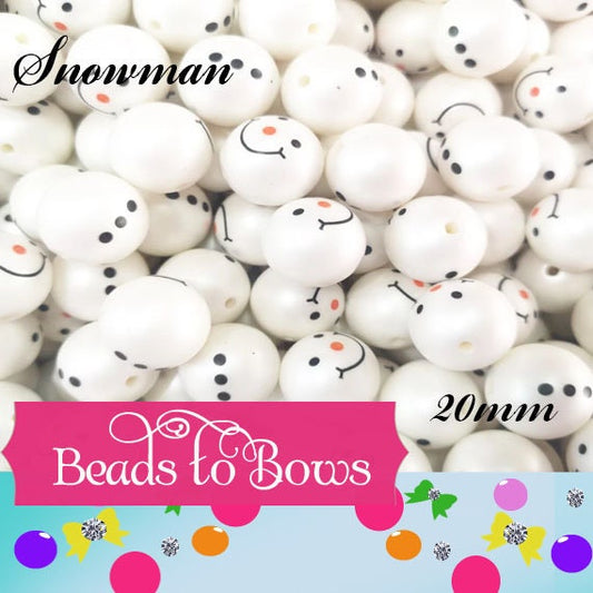 20mm Snowman Bubblegum Beads, Bubblegum Snowman, Snowman Face On One Side Bottom On The Other