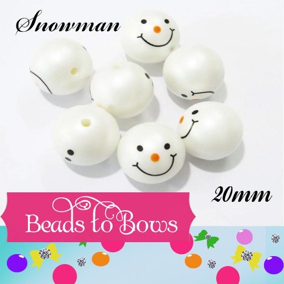 20mm Snowman Bubblegum Beads, Bubblegum Snowman, Snowman Face On One Side Bottom On The Other